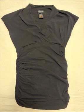 Unlisted Ladies Black V-Neck Ruched Sleeveless Top